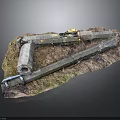 Outdoor Underground Construction Model With Concrete Pipes Metal Supports And Grass