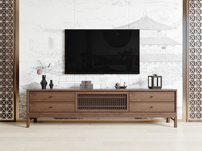 New Chinese TV Cabinet Solid Wood TV Cabinet 3d model