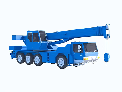 Blue Heavy Duty Crane Truck with Extended Boom Cab and Large Wheels 3d model