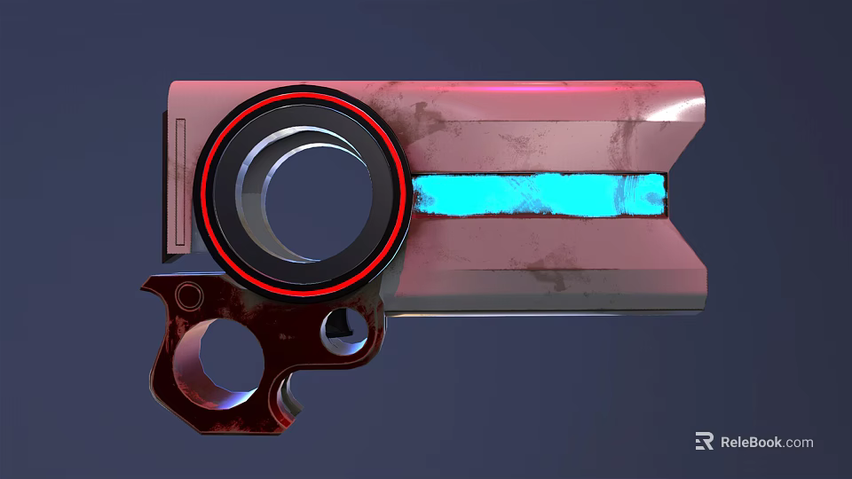 Futuristic Weapon Design With Red Black Ring Blue Glowing Metallic Section And Worn Details 3d model 