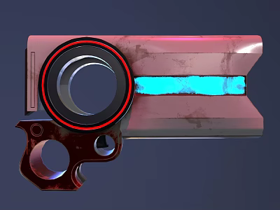 Futuristic Weapon Design With Red Black Ring Blue Glowing Metallic Section And Worn Details 3d model