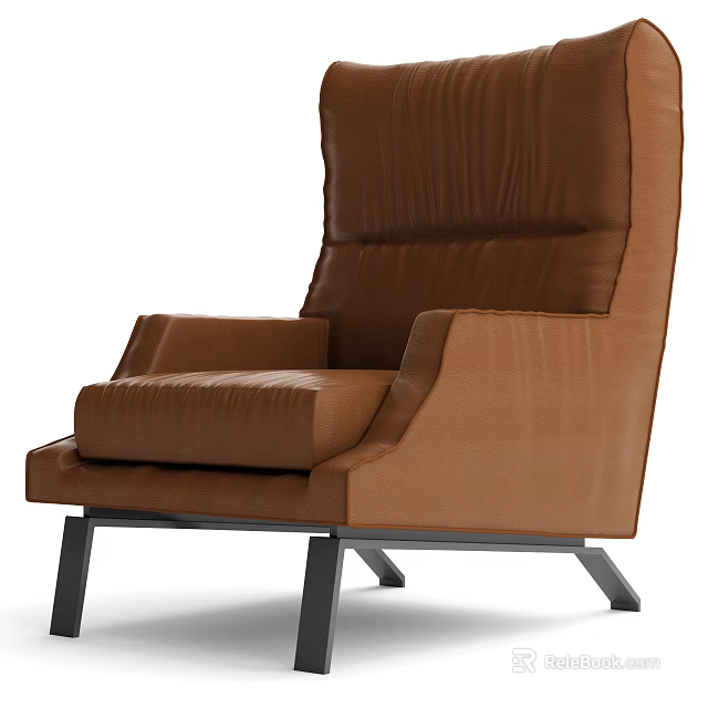 Modern Single Sofa With High Back Brown Leather And Metal Legs 3d model