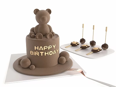 Bear Birthday Cake Modern Cake 3d model
