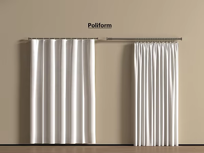 Poliform White Curtains In Smooth And Pleated Styles For Home Window Decoration 3d model