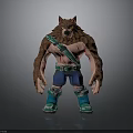 Wolf Man 3D Model With Brown Fur Red Bloodstains Blue Pants Green Belt Green Boots