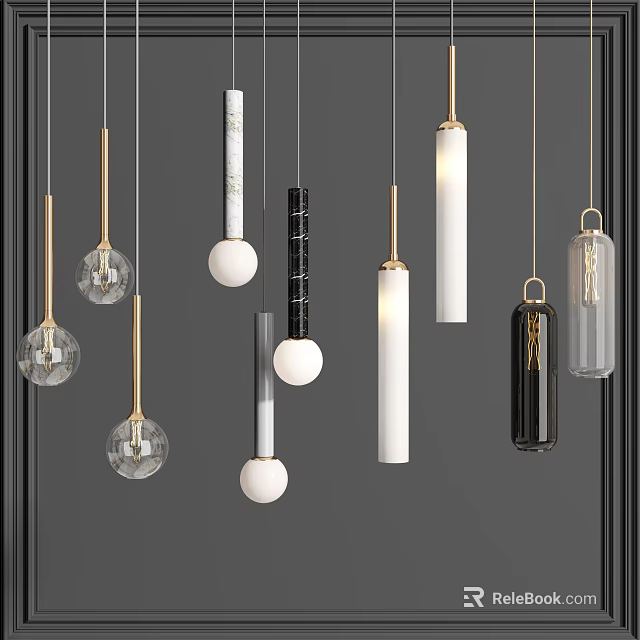 Modern Pendant Lights With Various Shapes Glass Metal And Marble Gold Accents For Interior Decor 3d model 