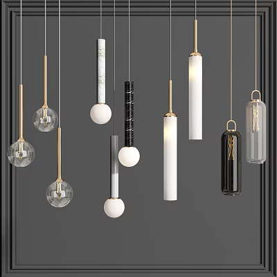 Modern Pendant Lights With Various Shapes Glass Metal And Marble Gold Accents For Interior Decor 3d model