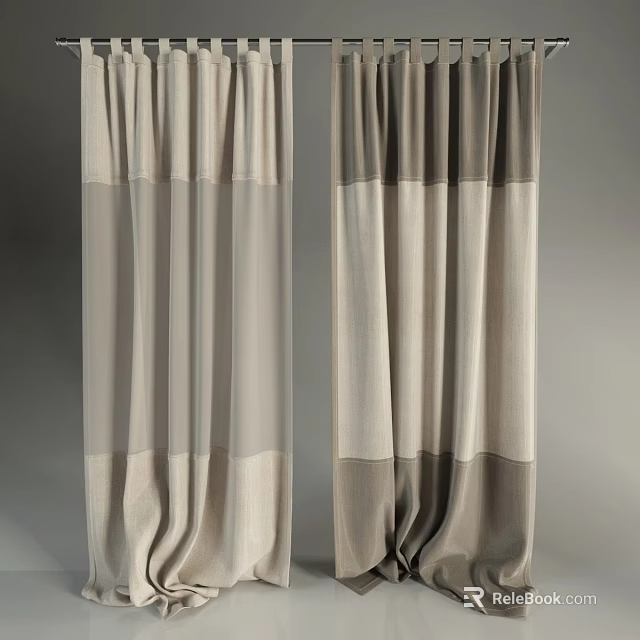 Modern Layered Gray Curtains With Soft Fabric Draped Design For Home 3d model
