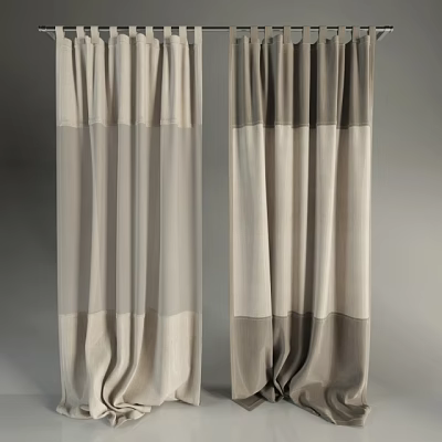 Modern Layered Gray Curtains With Soft Fabric Draped Design For Home 3d model