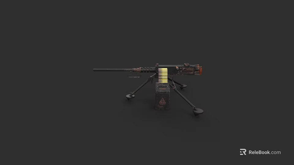 Tripod Mounted Heavy Machine Gun With Ammunition Belt And Metal Construction 3d model 