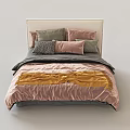Modern Upholstered Double Bed With Soft Velvet Bedding Colorful Pillows And Warm Throw Blanket