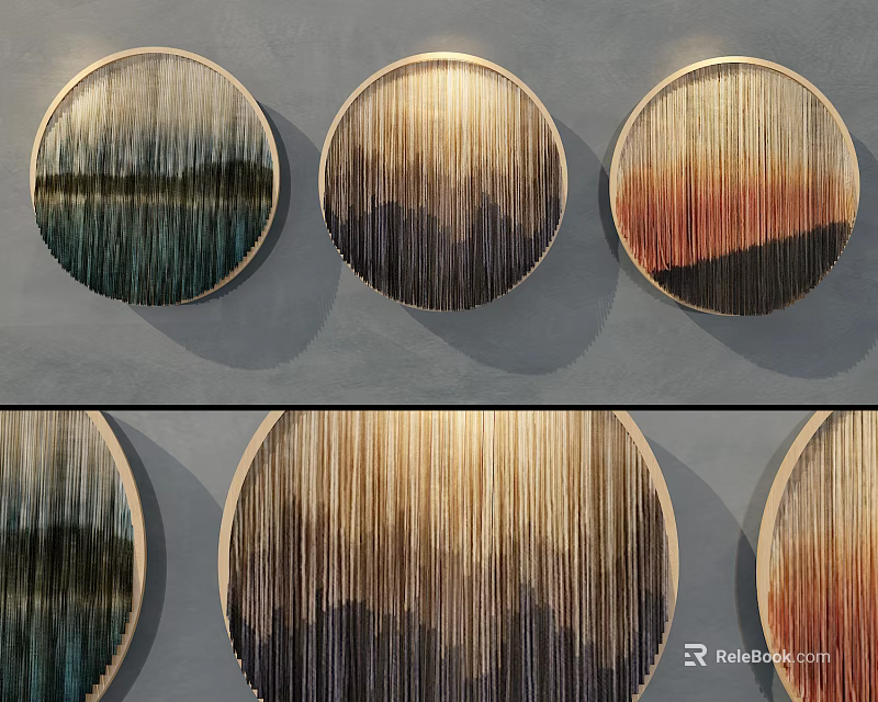 Modern Round Wall Hanging Art With Wooden Frames And Gradient Striped Design 3d model 