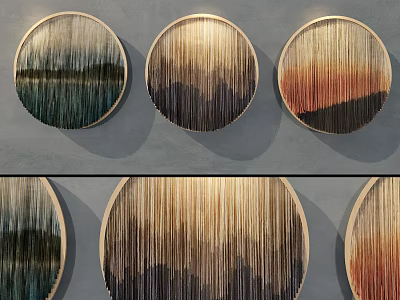 Modern Round Wall Hanging Art With Wooden Frames And Gradient Striped Design 3d model