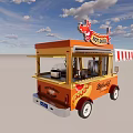 Orange Food Truck With Hot Dogs Sign And Striped Awning