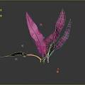 Low Poly Pink Plant With Geometric Leaves On Black Background Showing Reflection And Light Spots