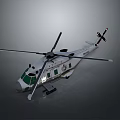 White USCG Helicopter With Rotors Green Windows Landing Gear And Tail Rotor