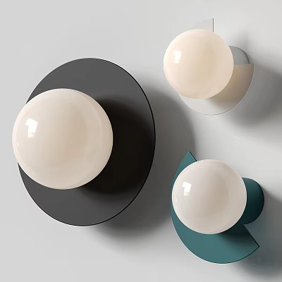 Modern Wall Lamps with White Globe Shades and Black White Green Bases Contemporary Design 3d model