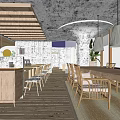 Bubble Tea Shop Interior Design With Wooden Counter Tables Chairs And Hanging Lamps
