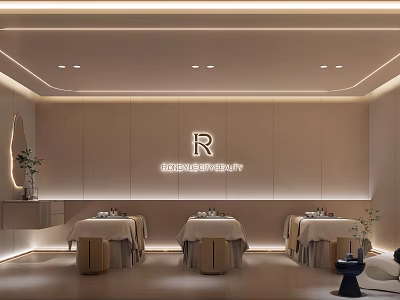 Beauty Salon Interior With Minimalist Design Neutral Beige Walls Soft Lighting And Massage Tables 3d model