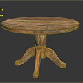 Vintage Wooden Round Table With Distressed Surface And Carved Tripod Base