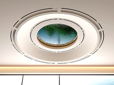 Modern Circular Ceiling Design With Glass Center And White Frame Lighting 3d model