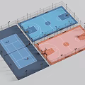 Colorful Outdoor Basketball Courts With Three Playing Surfaces Fencing And Lighting