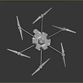 Modern Six Rotor Drone With Black Body And Blue Propellers Equipment