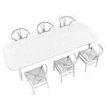 Modern Natural Wooden Dining Table Set With Rectangular Table And Matching Chairs 3d model