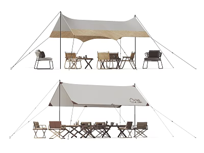 Outdoor Camping Tent With Tables Chairs Canopy And Different Designs 3d model
