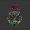 Decorative Household Living Accessory Bottle With Wooden Cork Metallic Perforated Design And Green Pendant