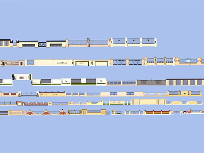 Diverse Building Exterior Wall Designs With Various Materials And Styles 3d model