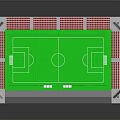 Football Stadium With Green Pitch And Red Spectator Seats Structure Design