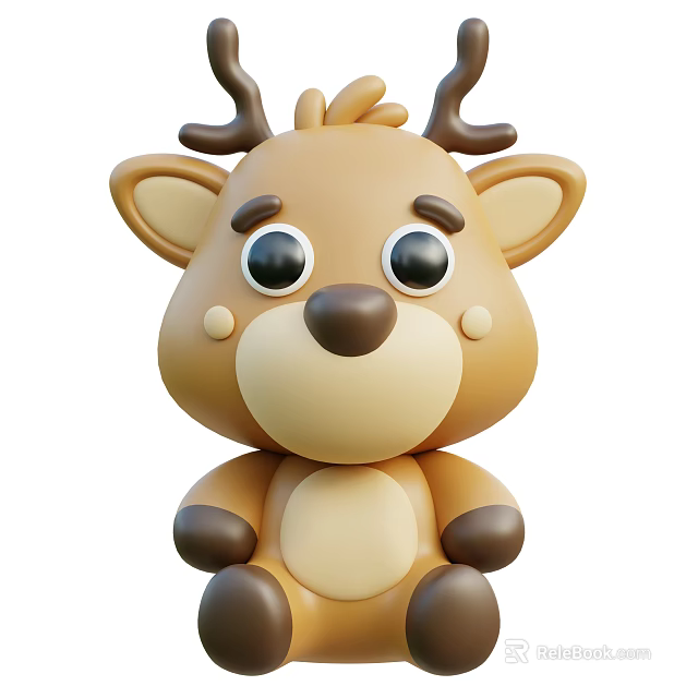 Cute Cartoon Reindeer Plush Toy 3D Style With Big Eyes Round Ears Brown And Beige 3d model 