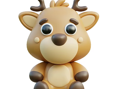 Cute Cartoon Reindeer Plush Toy 3D Style With Big Eyes Round Ears Brown And Beige 3d model