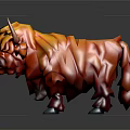 Low Poly Yak Model Featuring Orange Red Yellow Fur White Horns And 3D Art Style