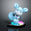 3D Cute Game Movie Character With Blue Hair Double Ponytails Big Eyes On Rainbow Base