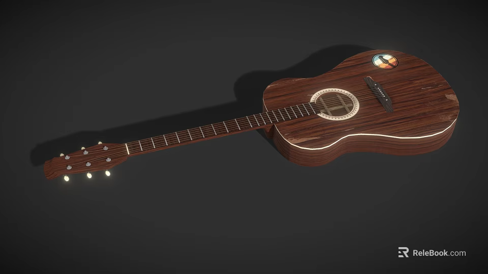 Handmade Wooden Acoustic Guitar Musical Instrument With Artistic Supplies Details 3d model 