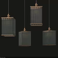 Modern Decorative Pendant Lights With Green Yellow Striped Design And Golden Frame