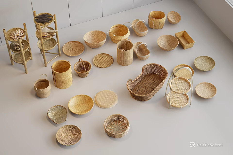 Variety Of Woven Storage Baskets For Organizing 3d model 