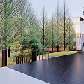 Modern Waterfront Landscape Design With Curved Architecture And Reflecting Pool 3d model