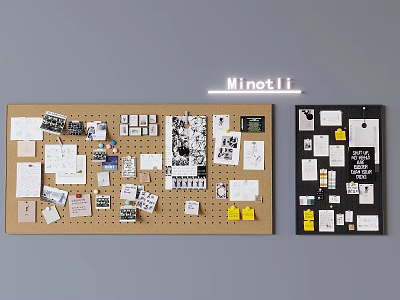 Minotli Photo Wall with Two Colored Boards Pinned Notes and 3d model