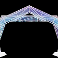 Geometric Event Gateway with Colorful Transparent Polygonal Structure and Neon Lighting
