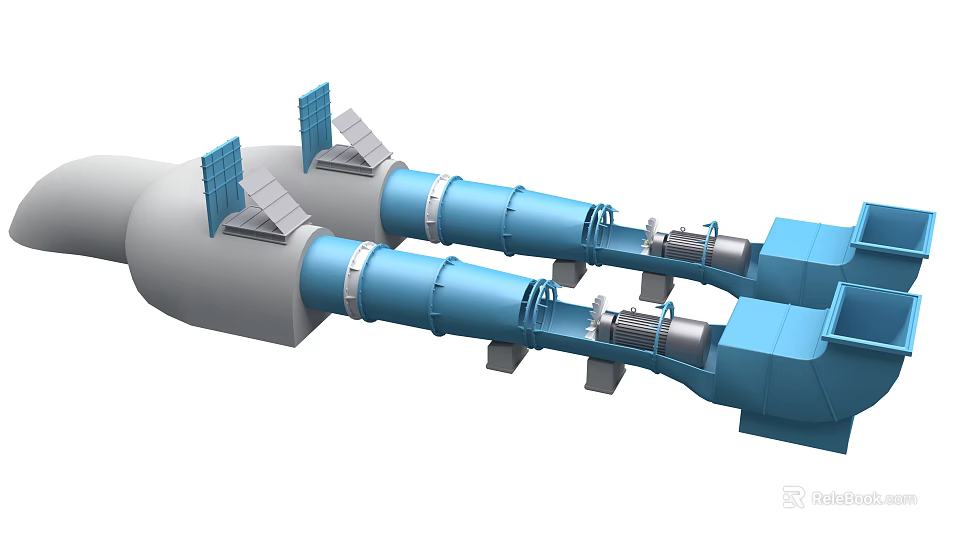 Industrial Machinery Equipment With Blue Drum Motor And Metal Support Frame Structure 3d model 