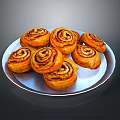 Freshly Baked Delicious Golden Swirled Cinnamon Rolls On A Plate