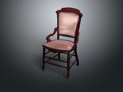 Vintage Wooden Chair With Dark Red Frame And Light Pink Upholstered Seat Classic Furniture Piece 3d model
