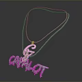 Stylish Silver Chain Necklace Featuring CAVALOT Lettering Pendant With Pink Blue Accents
