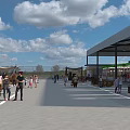 Zhongzhuang Farmers Market with Archway Covered Stalls and Pedestrians in Plaza Area
