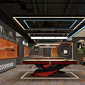 Modern Billiard Room Interior Design With Red Pool Table Hanging Lights And Decorative Wall Art 3d model