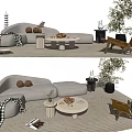 Quiet sofa tea table combination 3d model