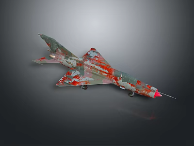Unique Detailed Military Jet Model With Green Red Camouflage Pattern Design 3d model